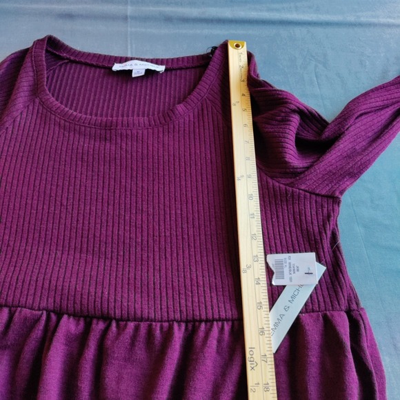 NWT Emma and Michelle Ribbed XL Burgundy Long Sleeve Babydoll Dress Minimalist - Picture 11 of 15